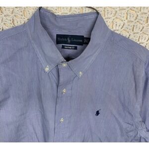 Vintage Ralph Lauren Custom Fit Shirt Mens 16.5 32/33 Blue Striped‎ Button Down